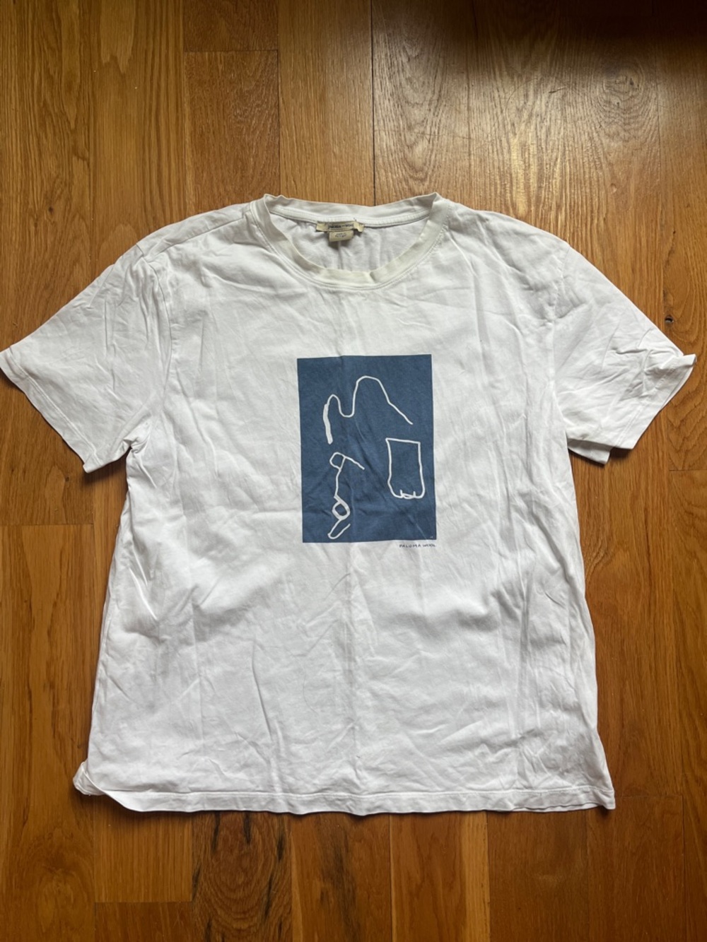Paloma Wool White Tee with Navy Line Art Size L